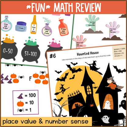 Escape From Haunted Mansion puzzle pages for place value and number sense