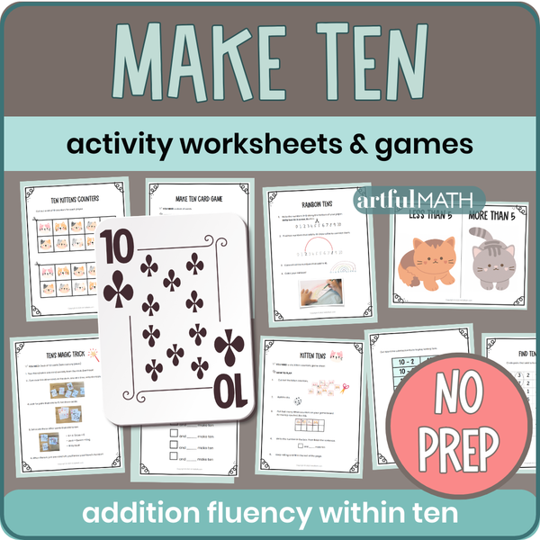 Make Ten activity worksheets & games. No prep - addition fluency within ten. Fun, colorful activity and game pages on cover. 