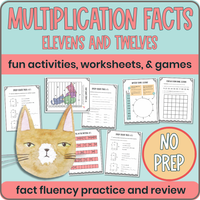 Multiplication Facts x11 x12: fun activities, worksheets & games. Fact fluency practice & review, no prep. 