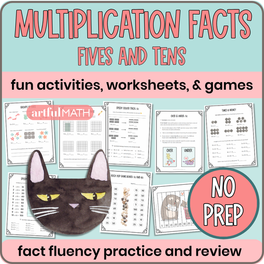 Multiplication Facts x5 x10: fun activities, worksheets & games. Fact fluency practice & review, no prep. 