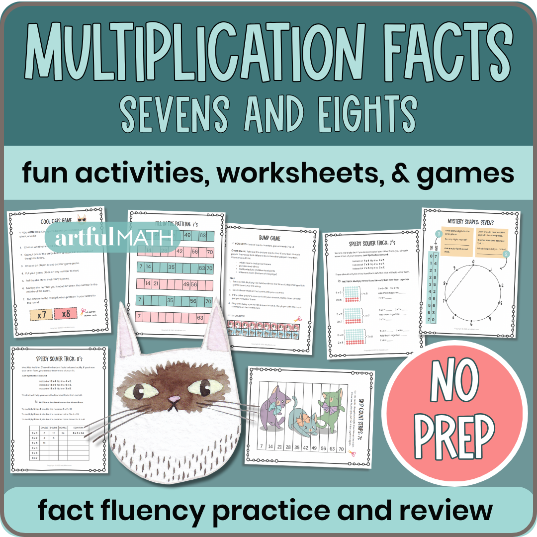 Multiplication Facts x7 x8: fun activities, worksheets & games. Fact fluency practice & review, no prep. 