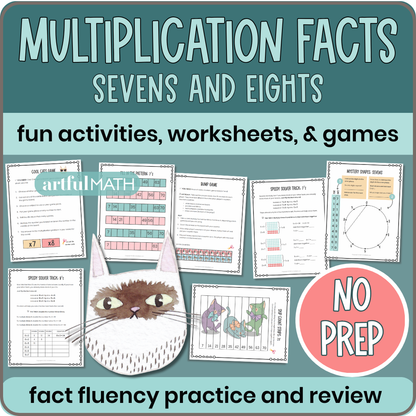 Multiplication Facts x7 x8: fun activities, worksheets & games. Fact fluency practice & review, no prep. 