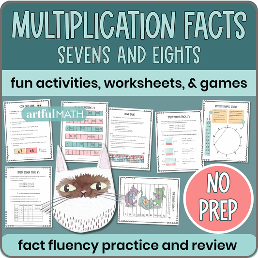 Multiplication Facts x7 x8: fun activities, worksheets & games. Fact fluency practice & review, no prep. 