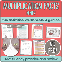 Multiplication Facts x9: fun activities, worksheets & games. Fact fluency practice & review, no prep. 