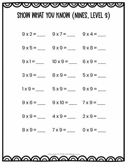 Multiplication Facts x9