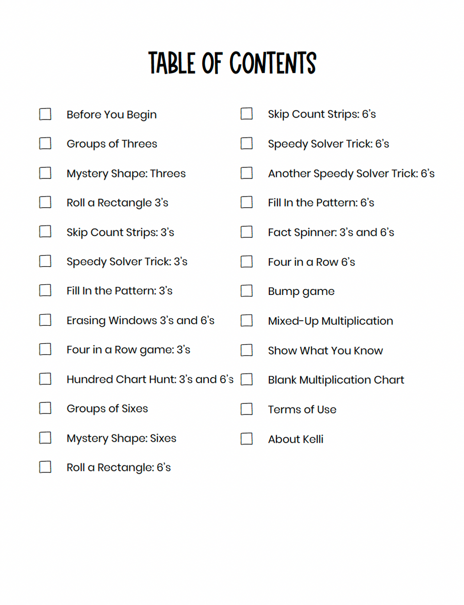 Multiplication Facts x3 x6