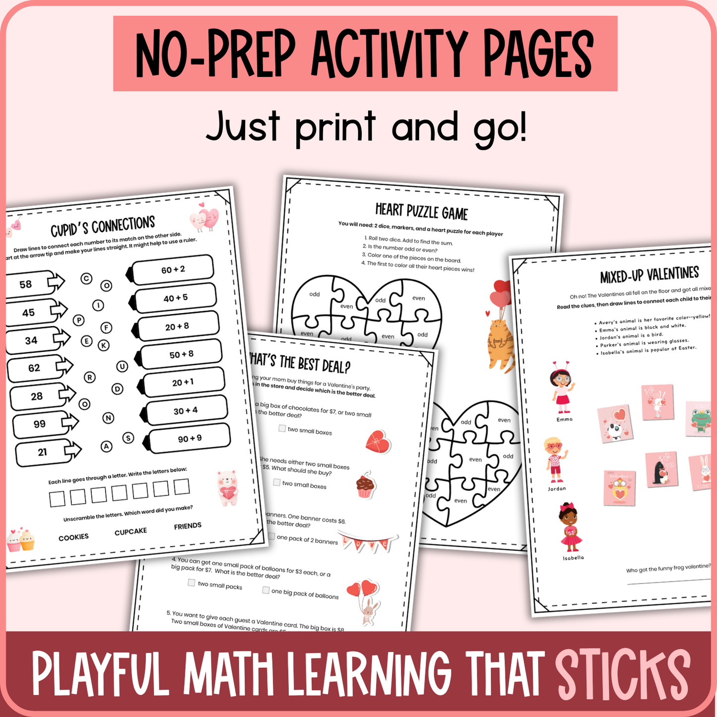Valentine's Day Math Activities & Puzzles | Grades K-1