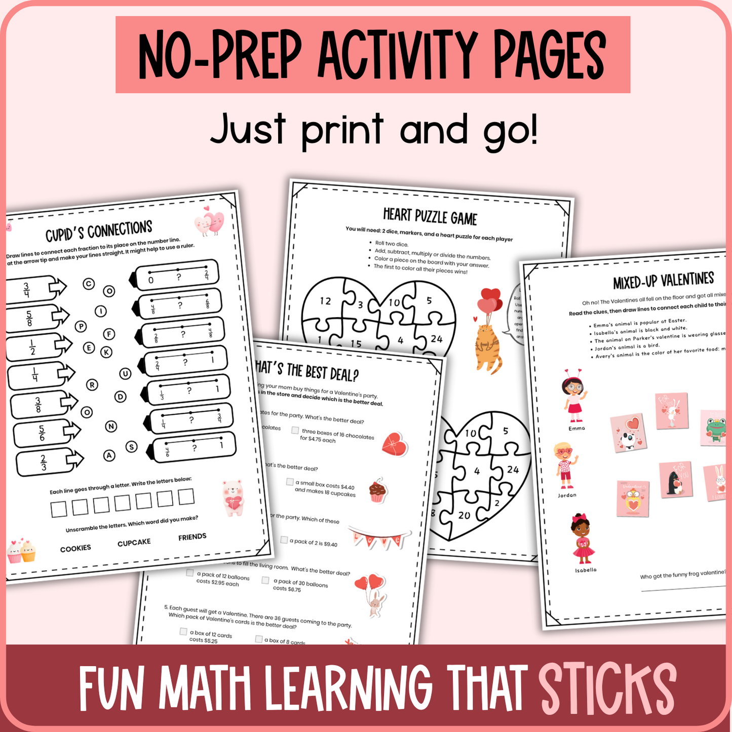 Valentine's Day Math Activities & Puzzles | Grades 4-5