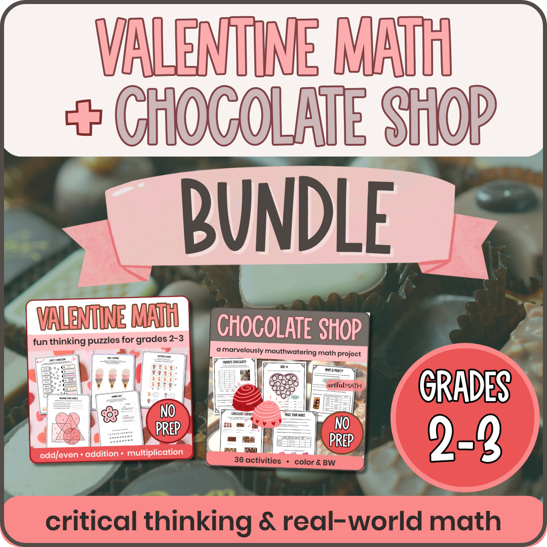 Valentine Math & Chocolate Shop BUNDLE | Grades 2-3