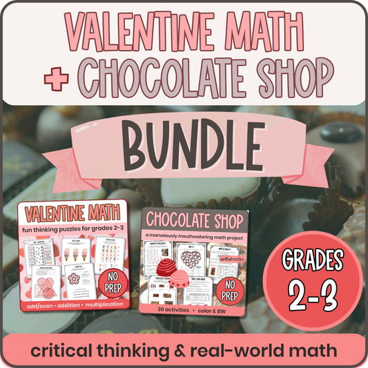 Valentine Math & Chocolate Shop BUNDLE | Grades 2-3